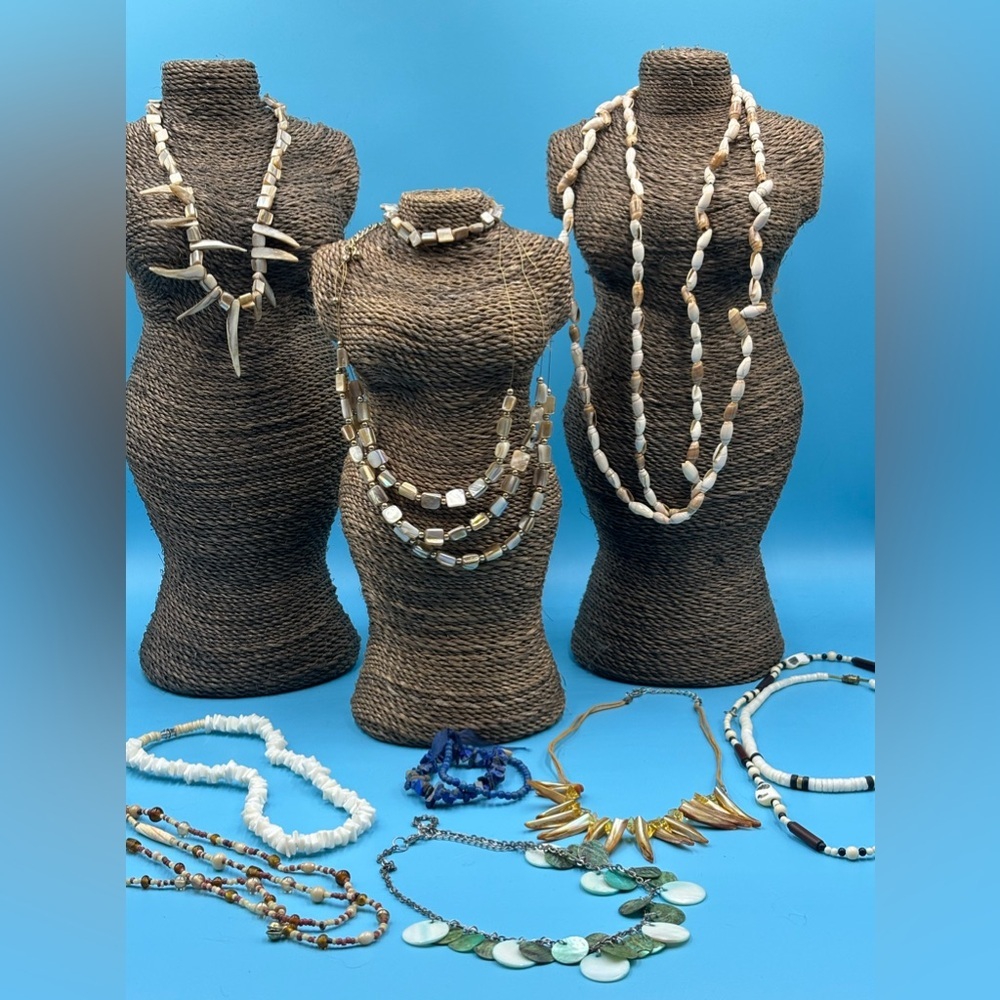 12 Piece Unisex Beaded Shell Necklaces. One Lot Sale.  Boho Jewelery. Beachy